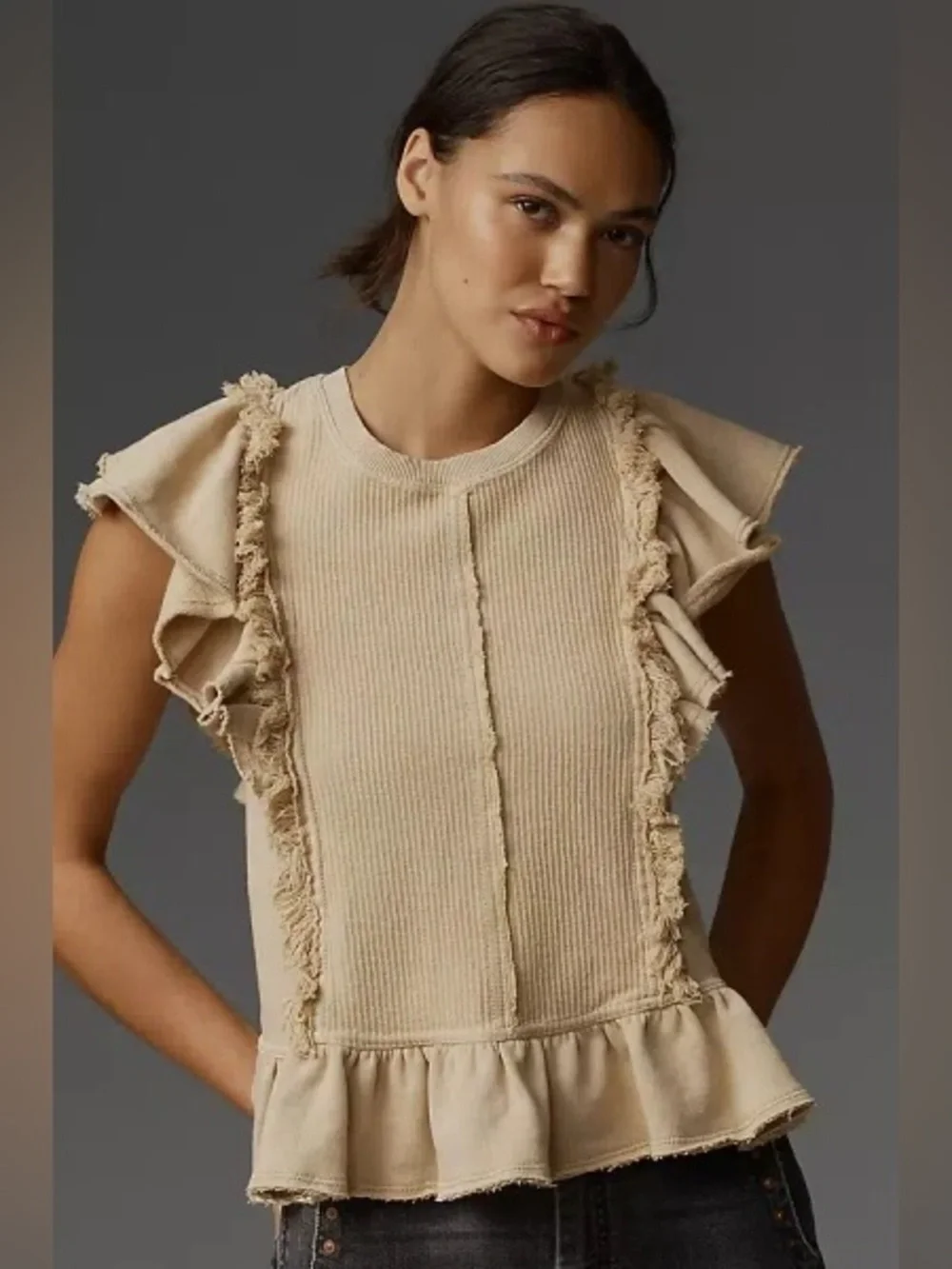 Pilcro Short-Sleeve Ruffled Fringe Top - Picture 1 of 6